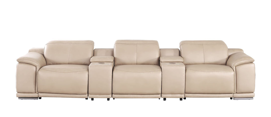 2679 - Genuine Leather Sofa With 3 Power Recliners &amp; Dual Storage Consoles