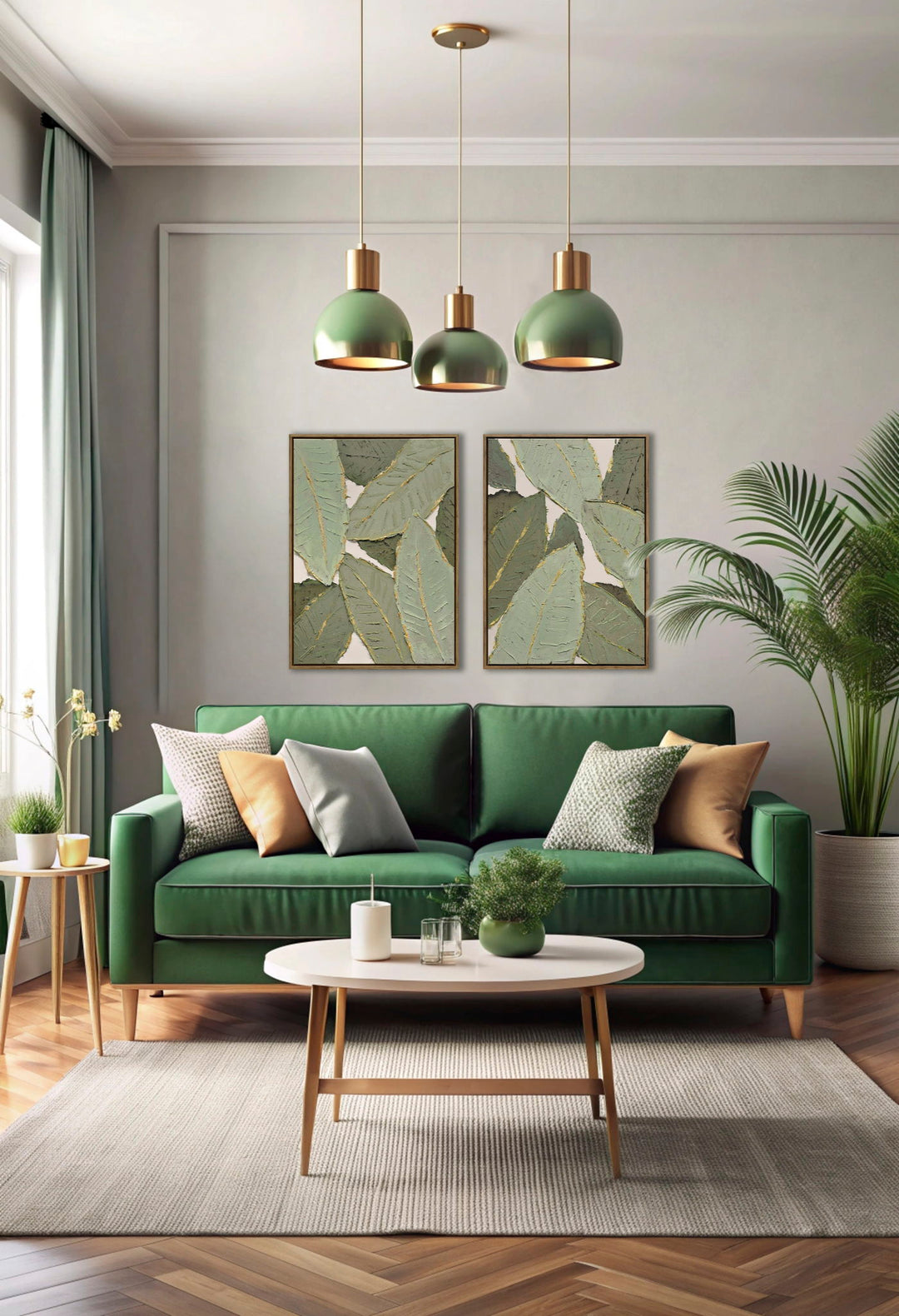 "Verdant Essence II" Hand-Embellished Canvas In Frame - Green / Gold / Natural Wood