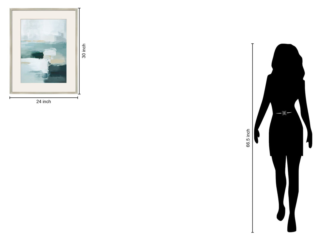 "Tranquil Horizons II" Framed Canvas Under Acrylic - Teal / Gray / Ivory