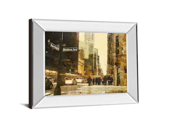 New York Streets By Acosta - Mirror Framed Print Wall Art - Dark Brown