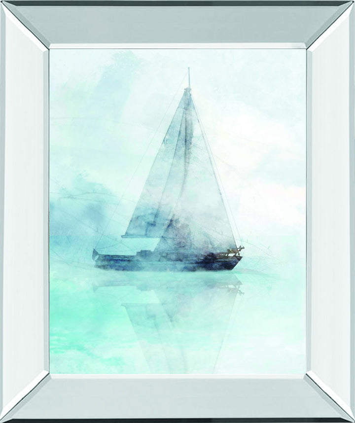 Sailing Boat I By Ken Roko - Mirror Framed Print Wall Art - Light Blue