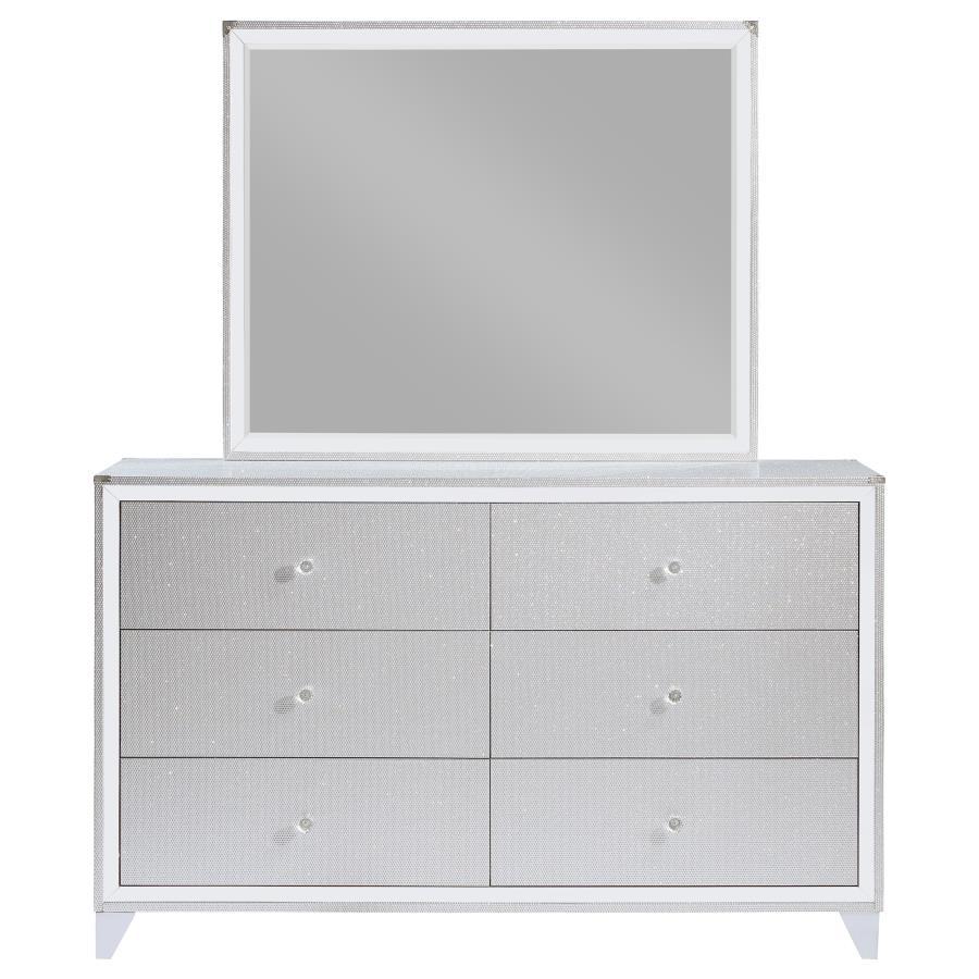 Larue - 6-Drawer Dresser With Mirror - Silver