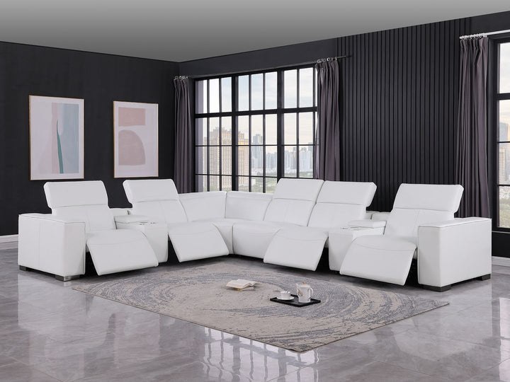 1208 - 8 Piece L Shaped Leather Sectional With 4 Power Recliners &amp; Power Headrests