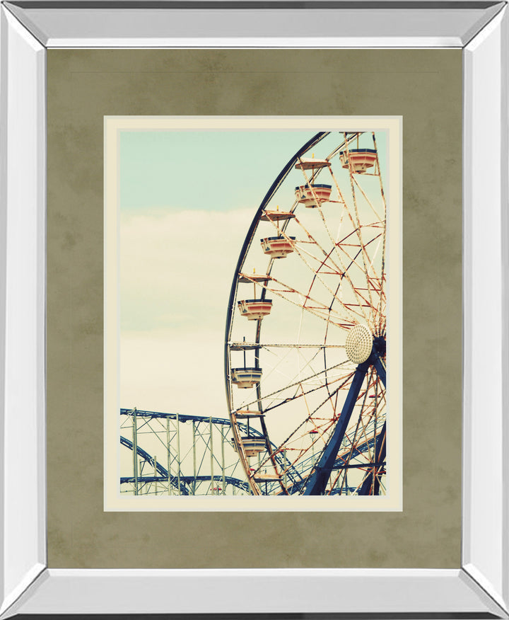 Retro Ferris By Gail Peck - Mirror Framed Print Wall Art - Beige