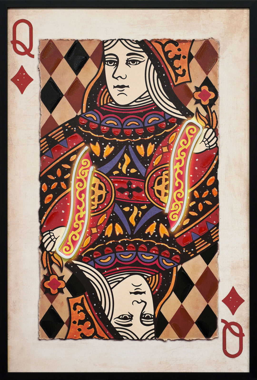 Royal Card IV Hand-Embellished LED Canvas In Frame - Red / Ivory