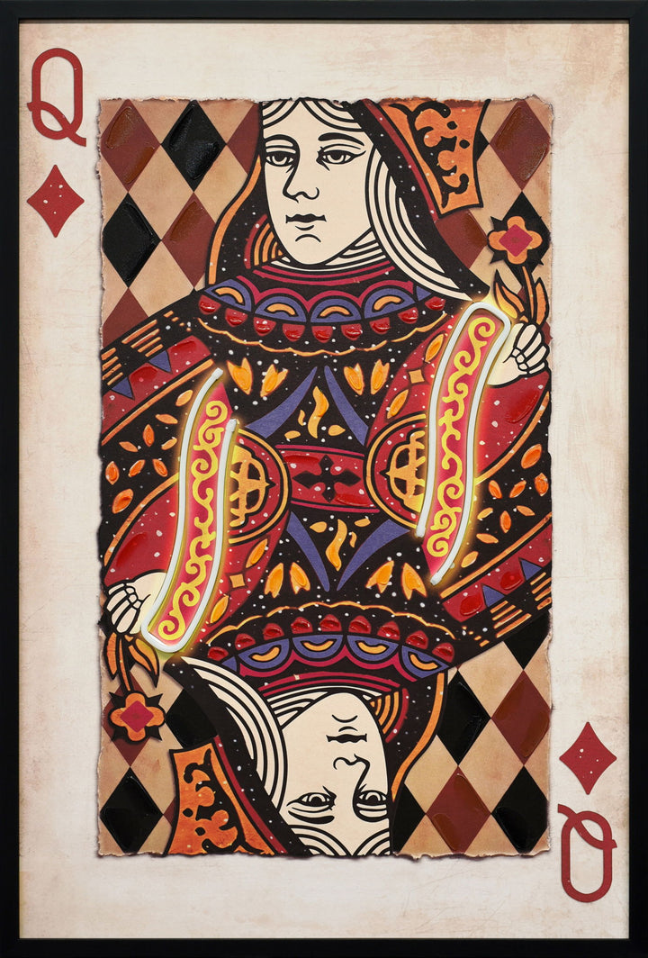 Royal Card IV Hand-Embellished LED Canvas In Frame - Red / Ivory