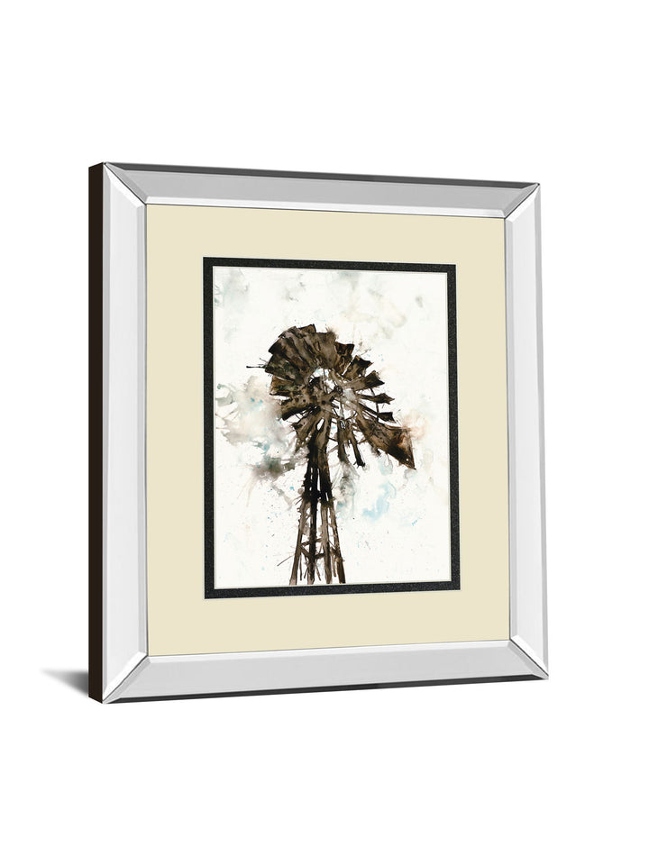 Watercolor Windmill By Ladder - Mirror Framed Print Wall Art - Beige