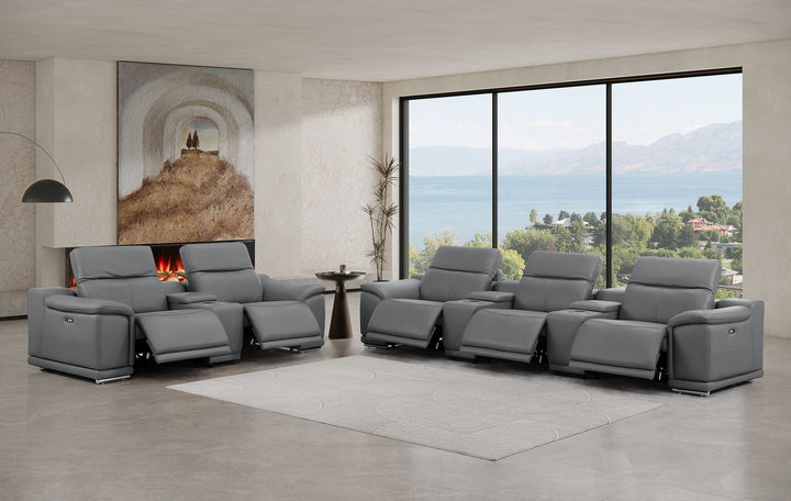 2679 - Power Reclining Sofa And Loveseat In Genuine Leather (5 Recliners With Power Headrests &amp; 3 Consoles)