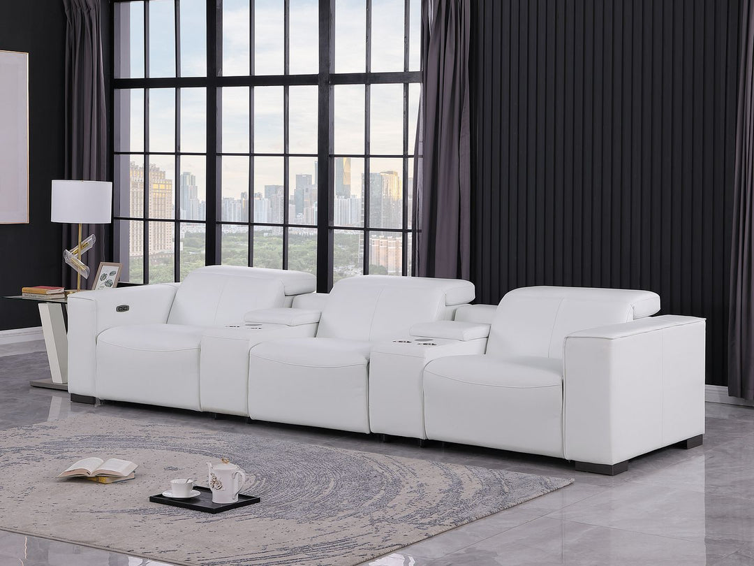 1208 - Leather Sofa With 3 Power Recliners And Two Storage Consoles