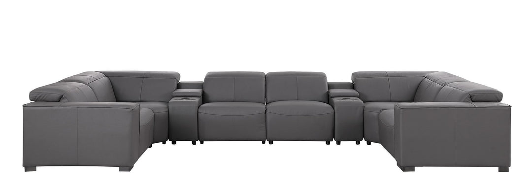 1208 - 8 Piece U Shaped Leather Sectional With 4 Power Recliners &amp; Power Headrests