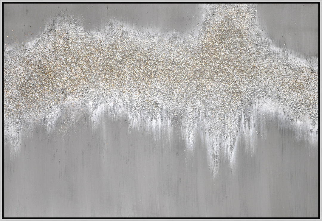 47x32 Hand Painted Textured Canvas Glitter In Frame - Gray