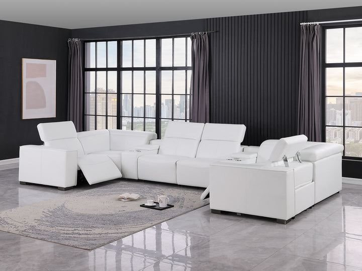 1208 - 8 Piece Modular Leather Sectional With 2 Power Recliners &amp; Power Headrests