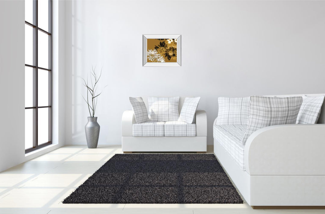 Golden Bloom I By Mirror Framed Print Wall Art - Dark Brown