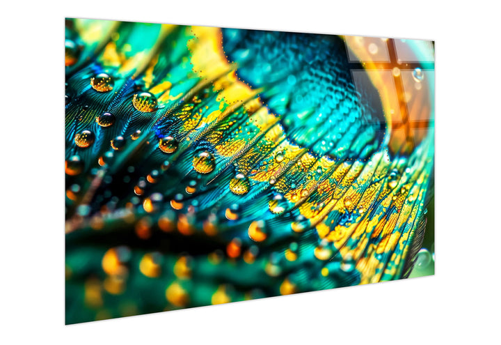 Iridescent Plumage Tempered Glass With Foil &amp; Rhinestones - Teal / Aqua