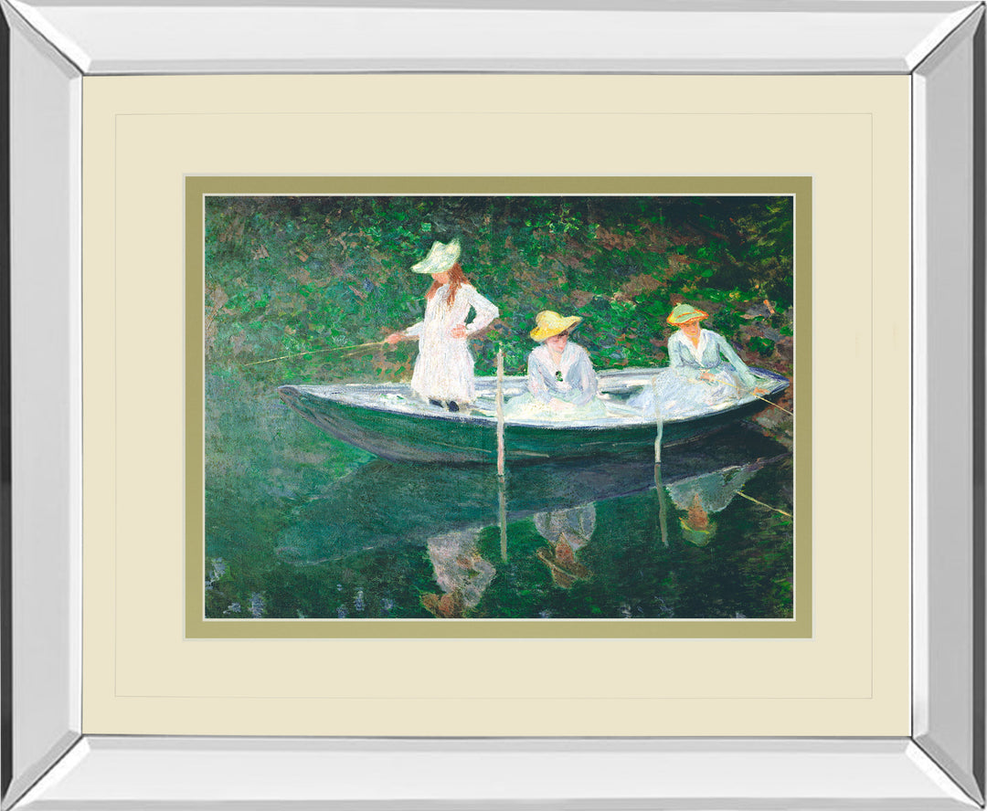 The Boat At Giverny By Claude Monet - Mirror Framed Print Wall Art - Green