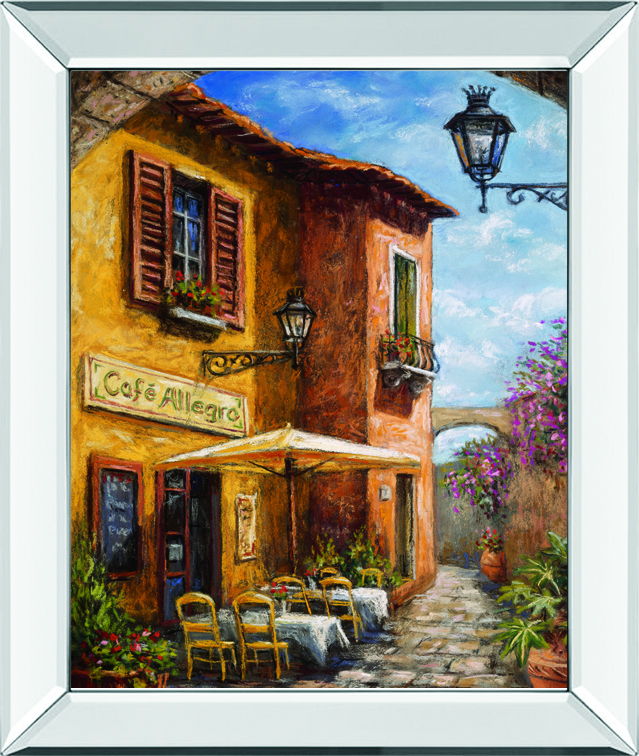 Courtyard Cafe By Surridge, M - Mirror Framed Print Wall Art - Light Brown