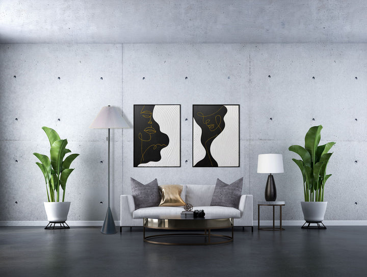 Contour Muse II Hand-Painted Canvas In Frame - Black / White
