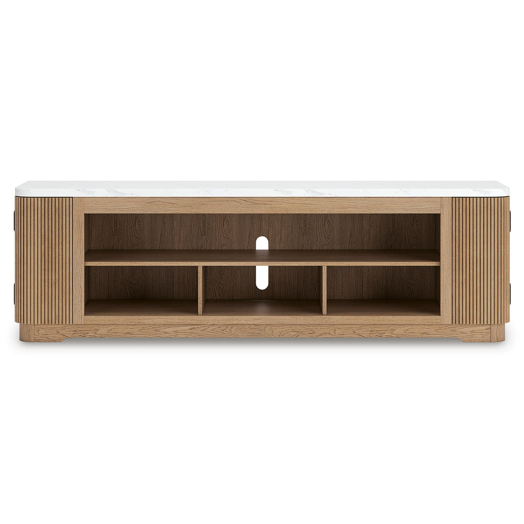 Camdill - XL TV Stand With Fireplace Option - Light Brown