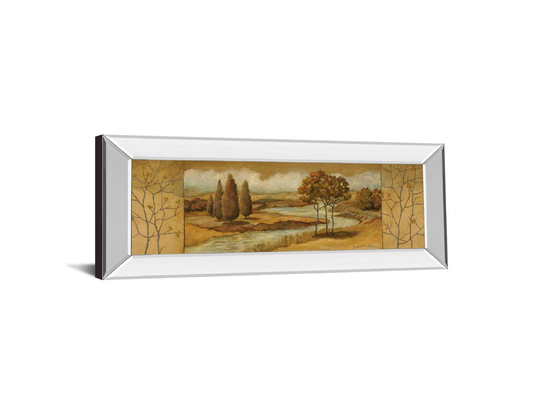 River Scene I - Mirror Framed Print Wall Art - Dark Brown