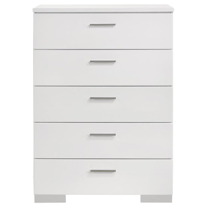 Felicity - 5-Drawer Bedroom Chest - White High Gloss