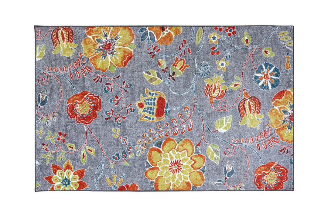 Greenville - Area Rug - Floral Gray & Orange Fabric