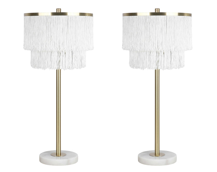 "Tassel Elegance II" Metal Table Lamp (Set of 2) - Soft Gold / White