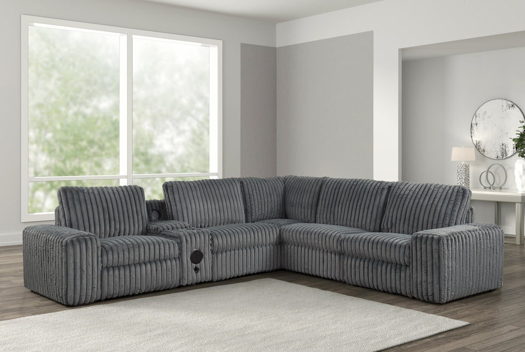 Amelia Charcoal Power Reclining Sectional (w/ Bluetooth Speakers) NEW ARIVAL