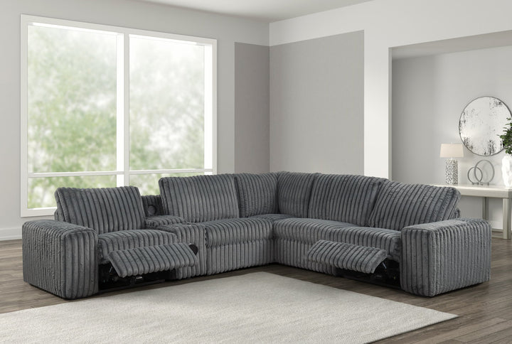 Amelia Charcoal Power Reclining Sectional (w/ Bluetooth Speakers) NEW ARIVAL