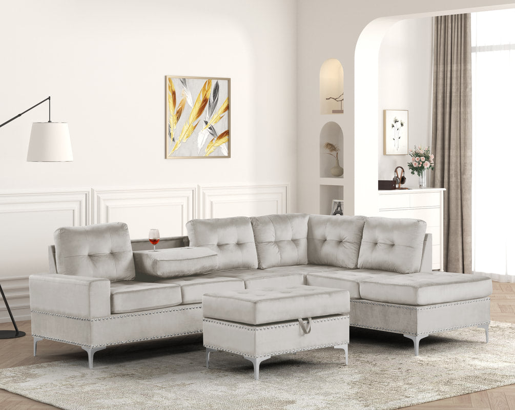 Anserra Gray Reversible Sectional + Ottoman Set