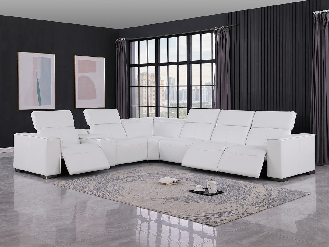 1208 - 7 Piece L-Shaped Leather Reclining Sectional With 3 Power Recliners