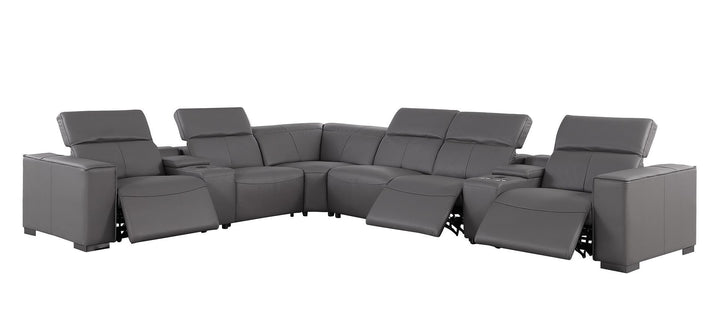1208 - 8 Piece L Shaped Leather Sectional With 3 Power Recliners &amp; Power Headrests