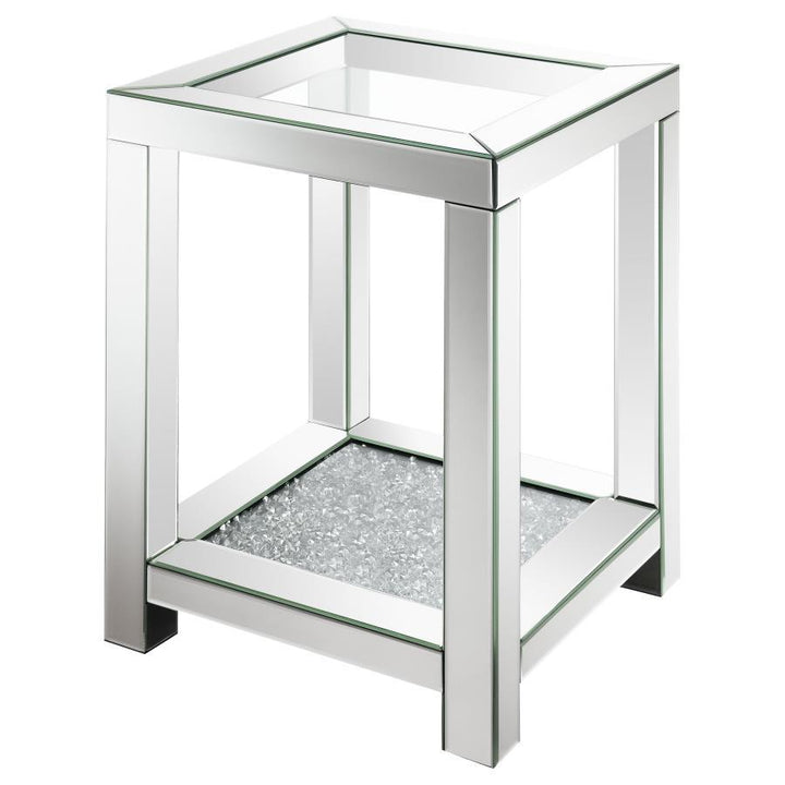 Valentina - 1-Shelf Square Glass Top Side End Table - Silver