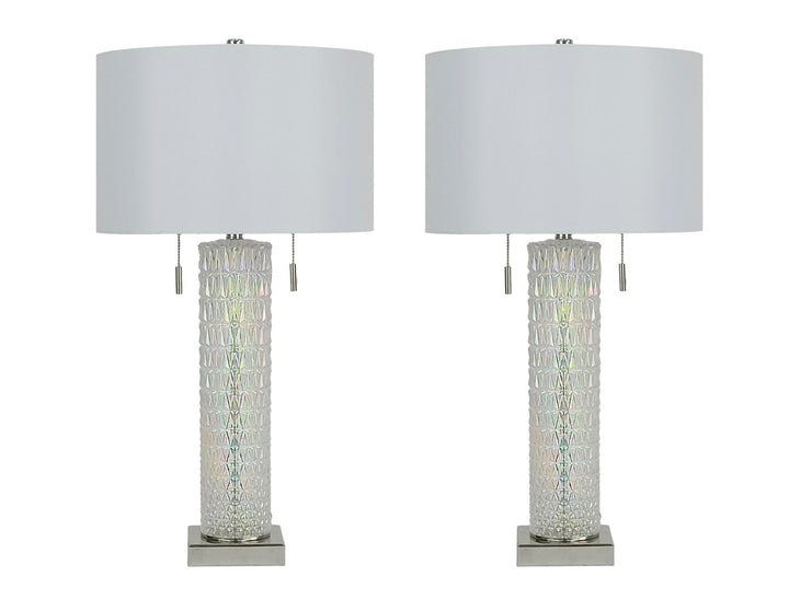 Radiant Glow Iridescent Glass &amp; Metal Table Lamp (Set of 2) - Irradescent / Polished Nickel