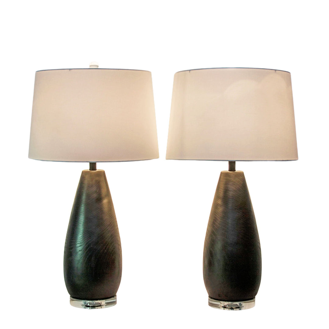 Obsidian Drift Concrete &amp; Crystal Table Lamp (Set of 2) - Black Grain Concrete / Clear Crystal