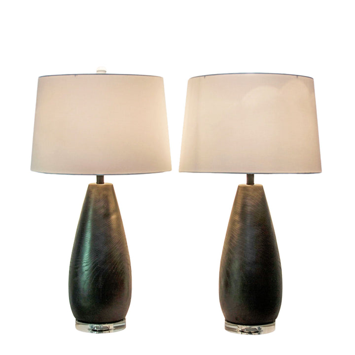 Obsidian Drift Concrete &amp; Crystal Table Lamp (Set of 2) - Black Grain Concrete / Clear Crystal
