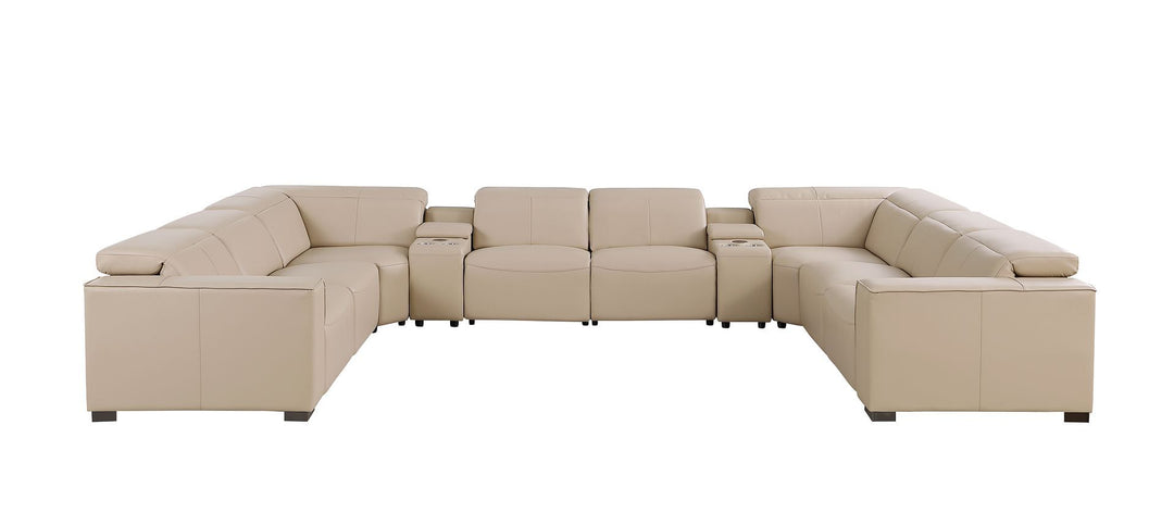 1208 - 10 Piece U Shaped Leather Sectional With 4 Power Recliners &amp; Power Headrest