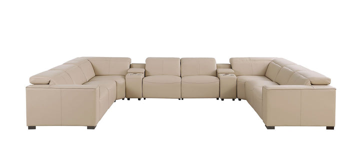 1208 - 10 Piece U Shaped Leather Sectional With 4 Power Recliners &amp; Power Headrest