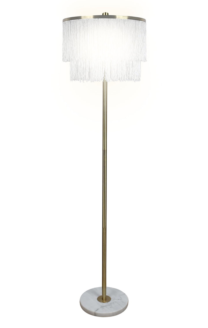 "Tassel Elegance I" Metal Floor Lamp - Soft Gold / White Marble