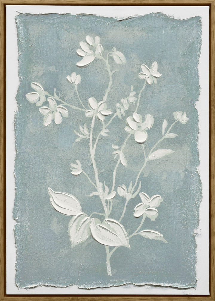 "Whispering Blooms I" Hand-Embellished Canvas In Frame - Blue / White