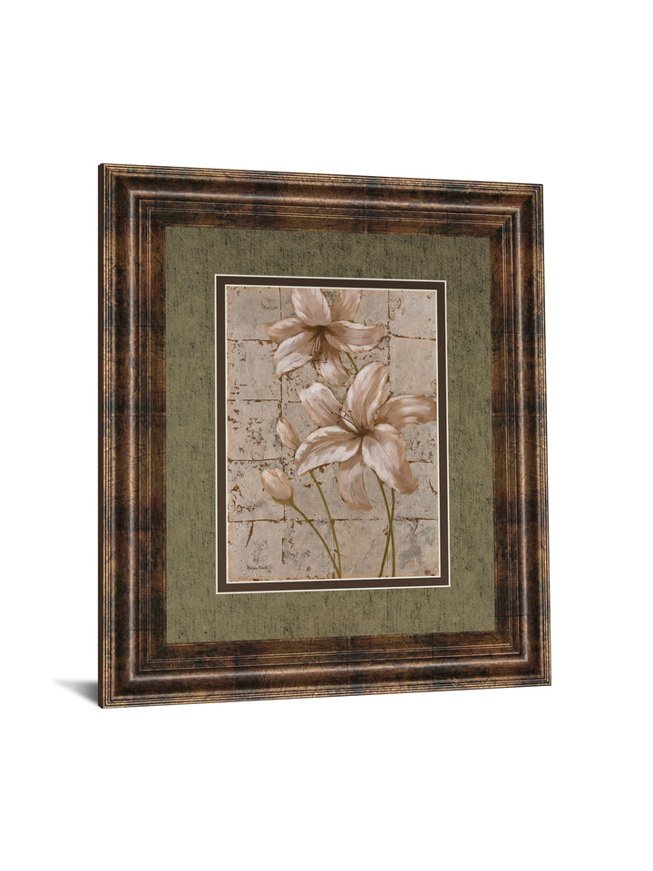 Lilies On Silver Il By Vivian Flasch - Framed Print Wall Art - Light Brown