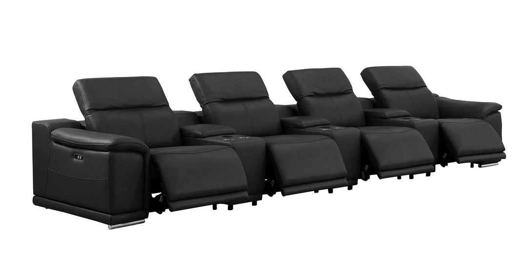 2679 - Genuine Leather Sofa With 4 Power Recliners, Power Headrests &amp; 3 Storage Consoles