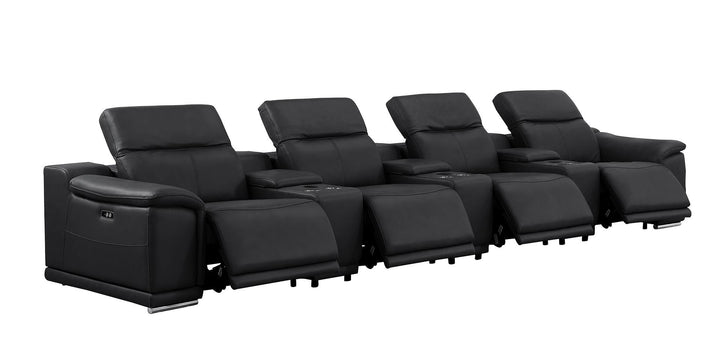 2679 - Genuine Leather Sofa With 4 Power Recliners, Power Headrests &amp; 3 Storage Consoles