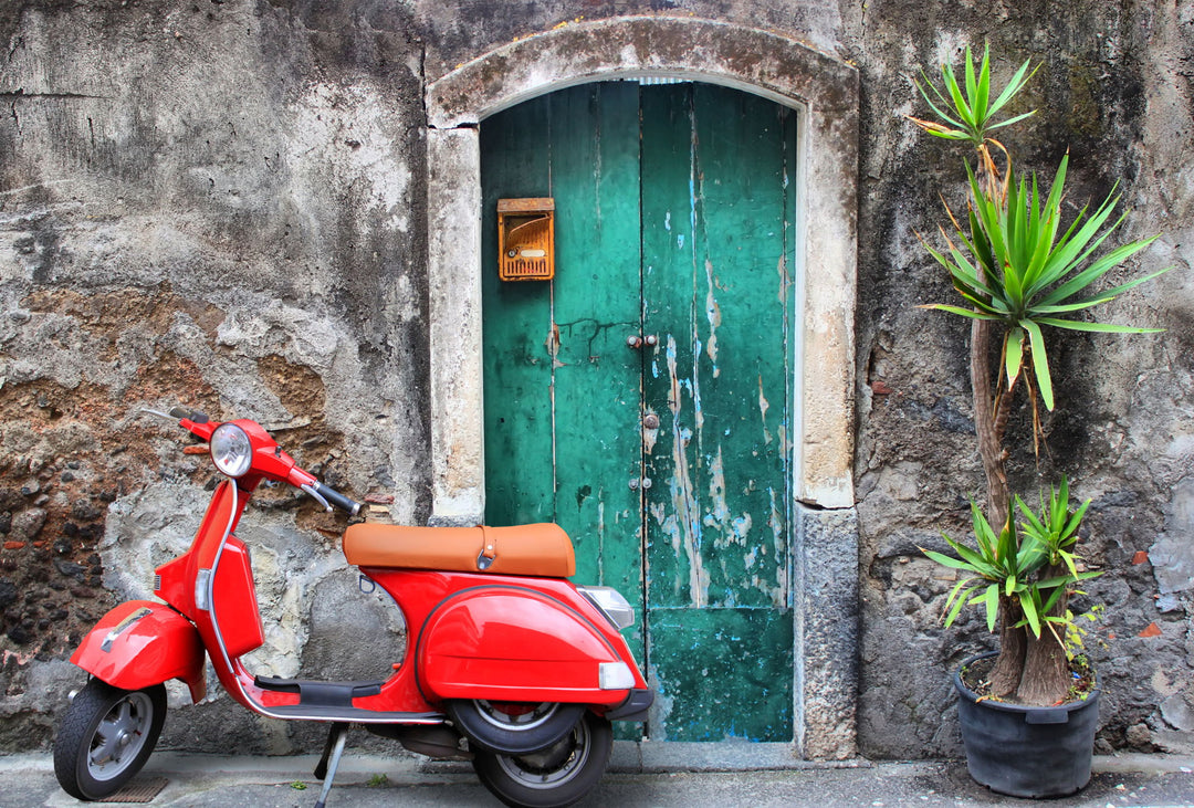 Framed Small - Moped And Door - Dark Gray