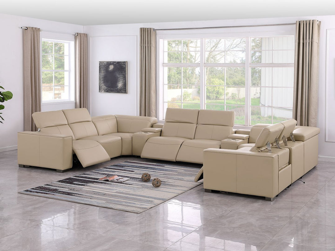 1208 - 10 Piece U Shaped Leather Sectional With 4 Power Recliners &amp; Power Headrest