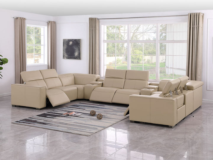 1208 - 10 Piece U Shaped Leather Sectional With 4 Power Recliners &amp; Power Headrest