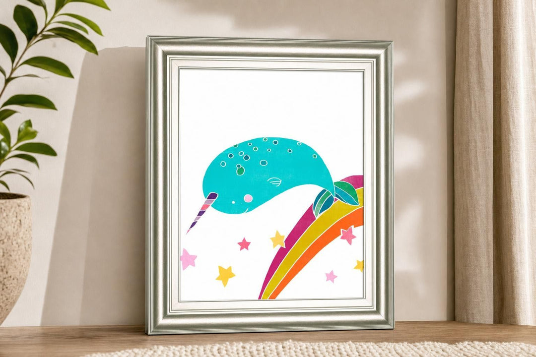 22x26 Happy Narwals II By June Erica Vess - Light Blue
