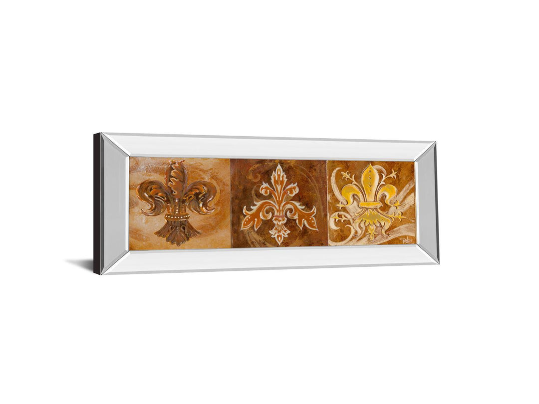 Fleur De Lis Trio Il By Thomas Riker Mirror - Framed Print Wall Art - Dark Brown