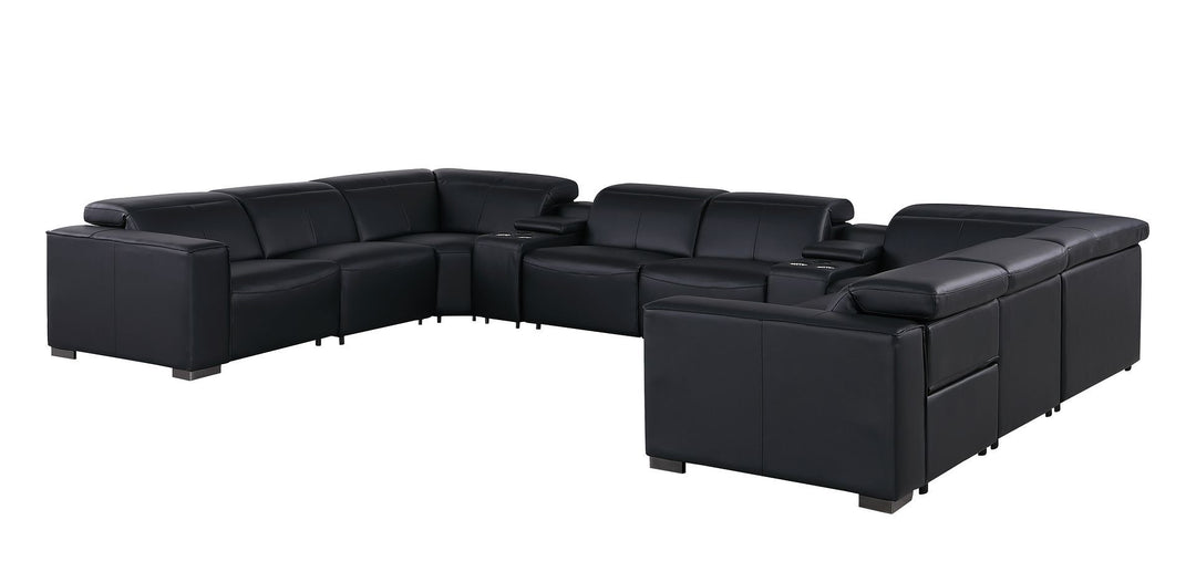 1208 - 10 Piece U Shaped Leather Sectional With 4 Power Recliners &amp; Power Headrest