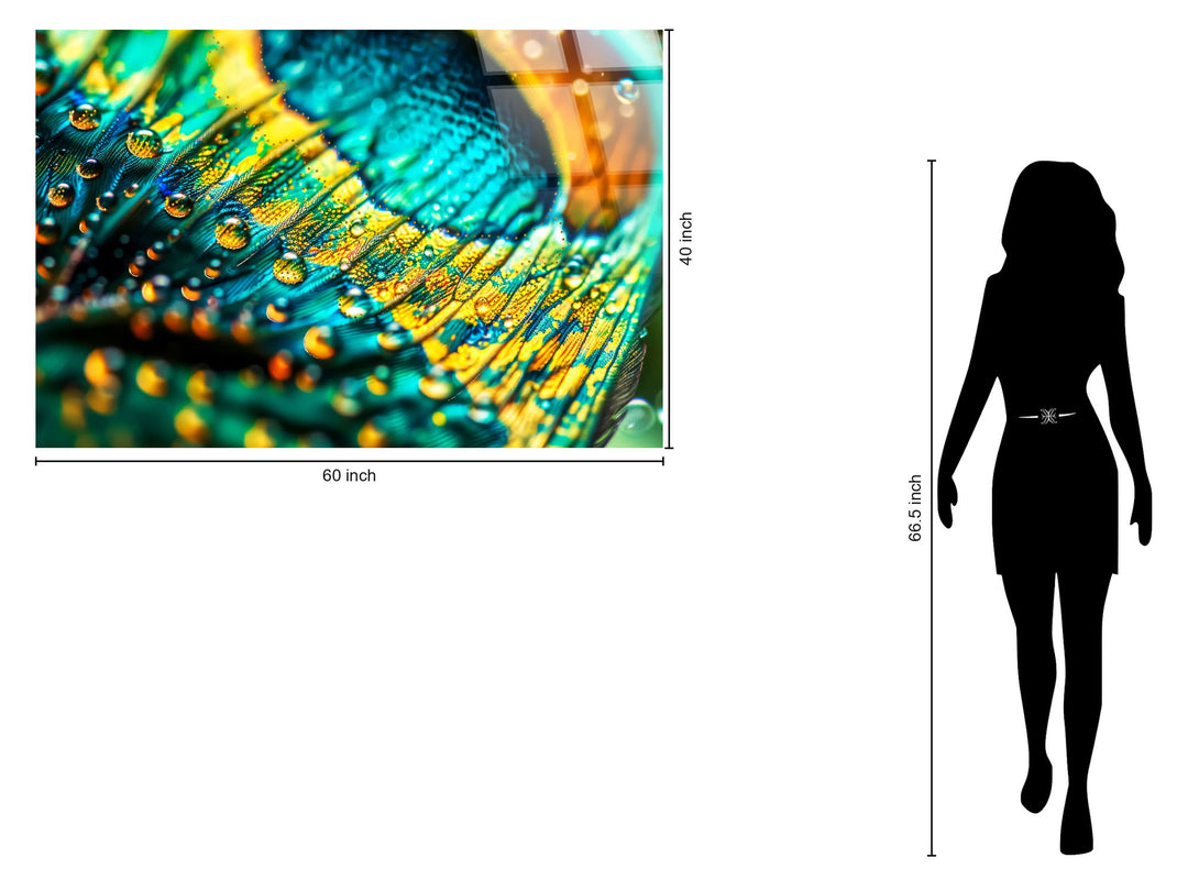 Iridescent Plumage Tempered Glass With Foil &amp; Rhinestones - Teal / Aqua