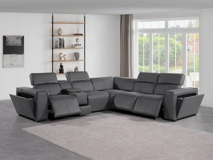 1224 - 6-Piece L-Shaped Sectional Sofa In With 3 Power Recliners &amp; Power Headrests